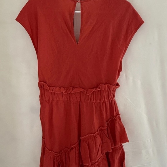 IRO “Billow” Red Ruffle Mini Dress Size 36 (US 4) Linen Blend V Neck Tiered - Picture 7 of 7